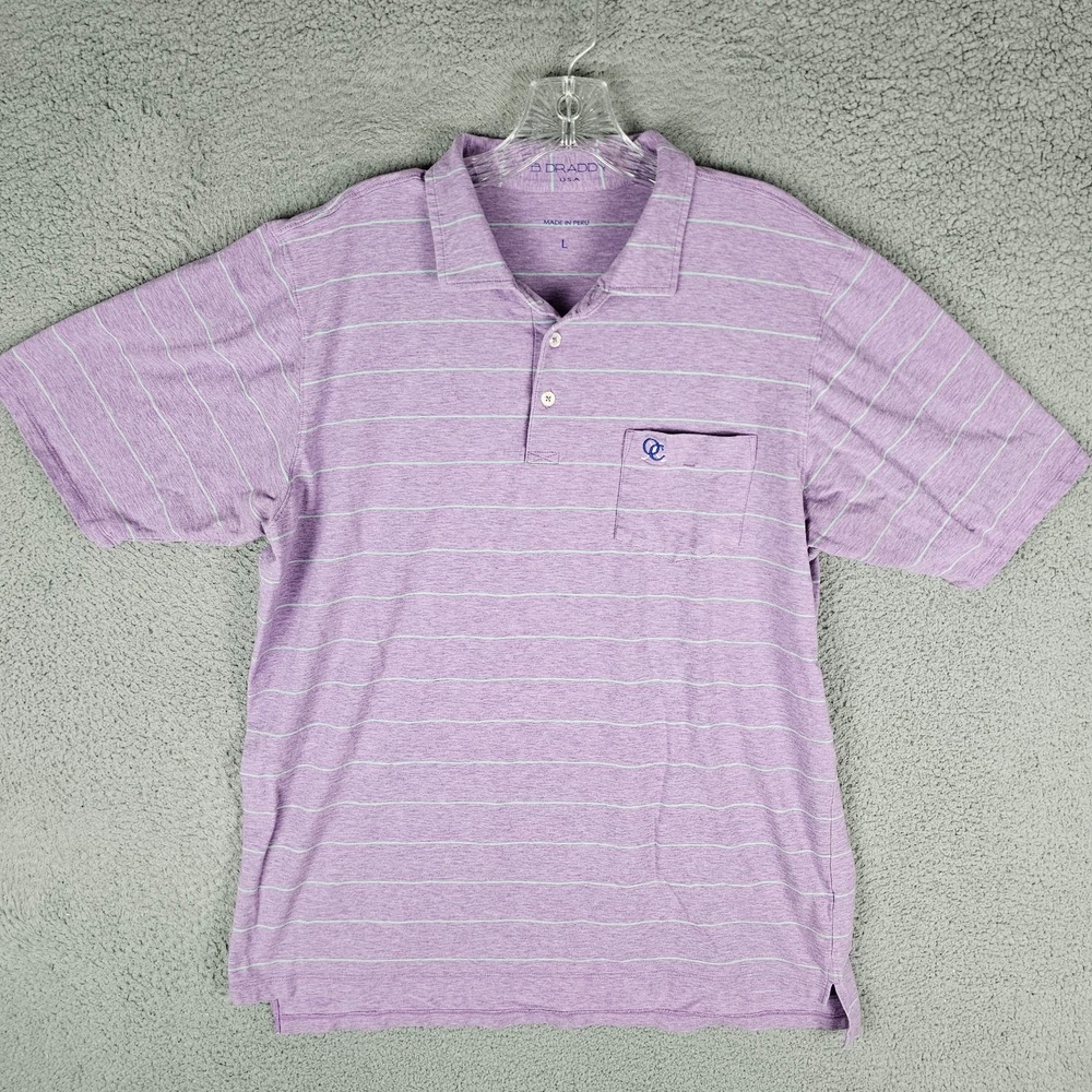 B.Draddy Polo Shirt Mens‎ Large Stripe Golf Performance Short Sleeve Popover